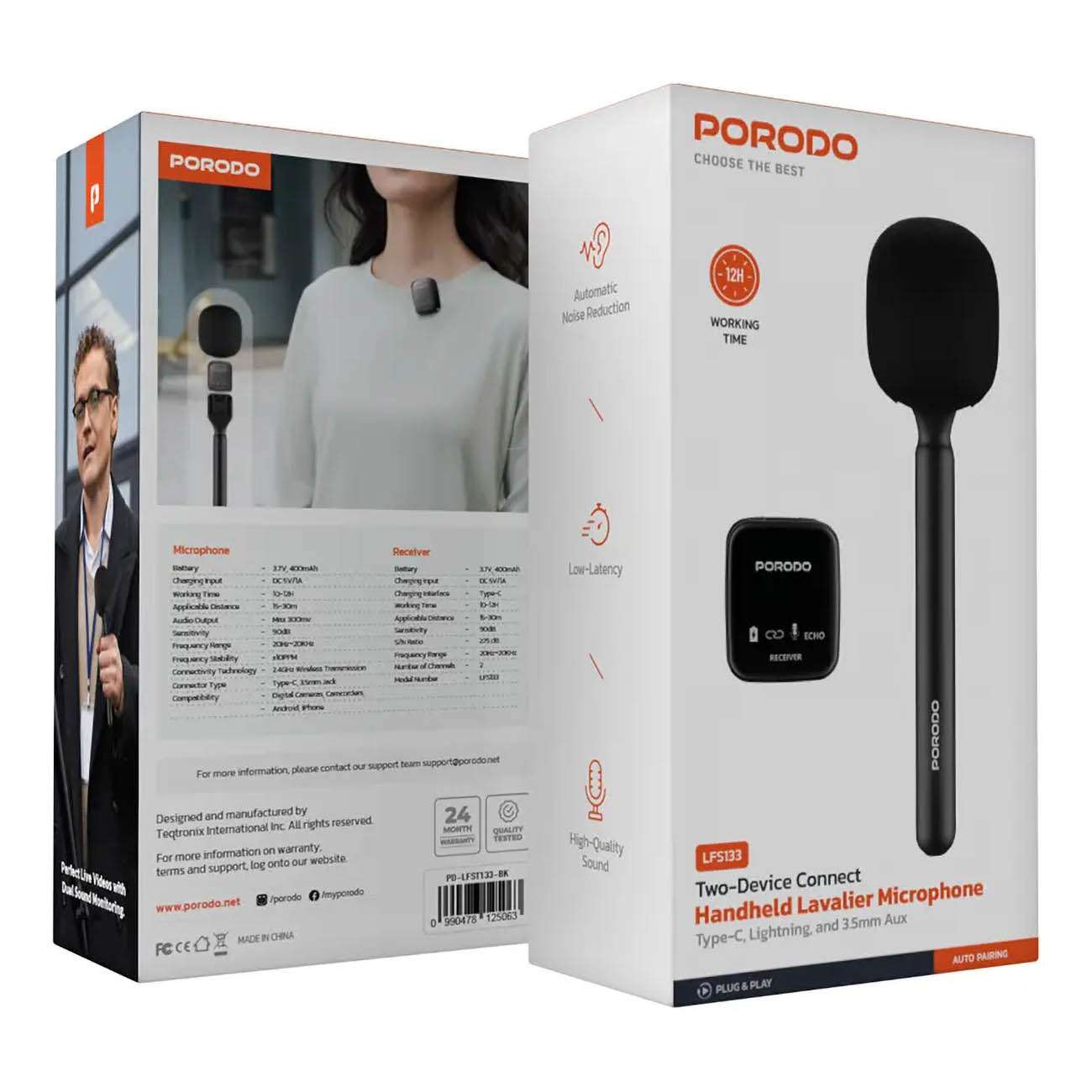 Porodo 2.4GHz BT Microphone with Transmitter & Receiver Noise Reduction - Linkphones Center